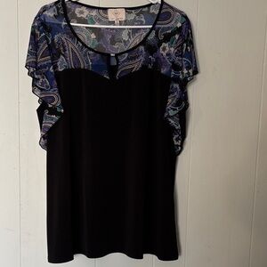 Elegant Black and Blue Paisley Women's Blouse
